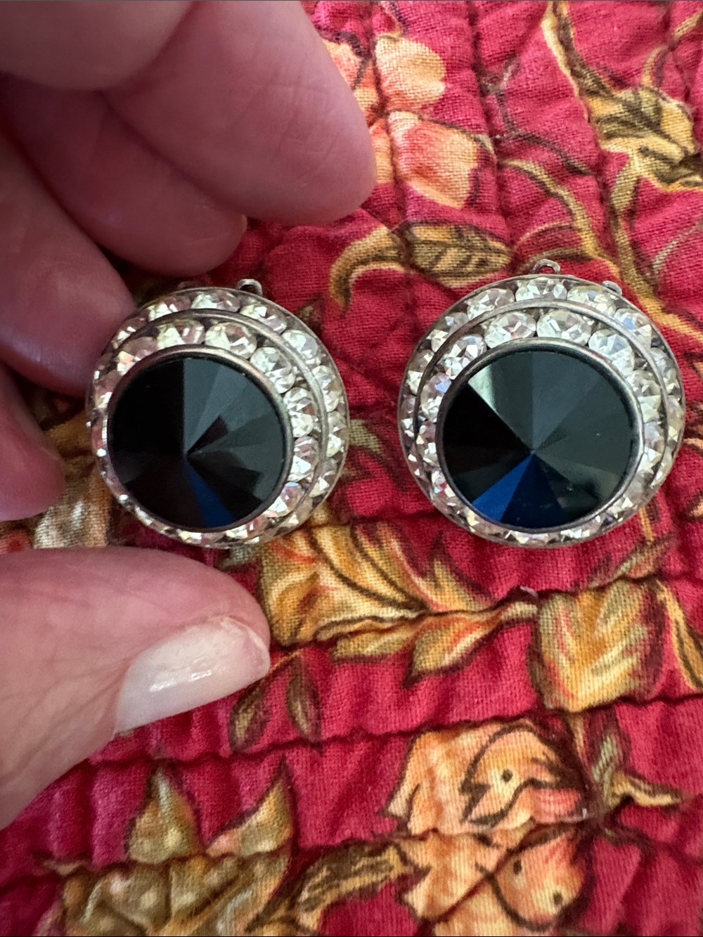 Vintage Black & Silver Clip-On Earrings